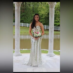 Sherri hill mirrored Sequin prom Dress - Gold, silver and White